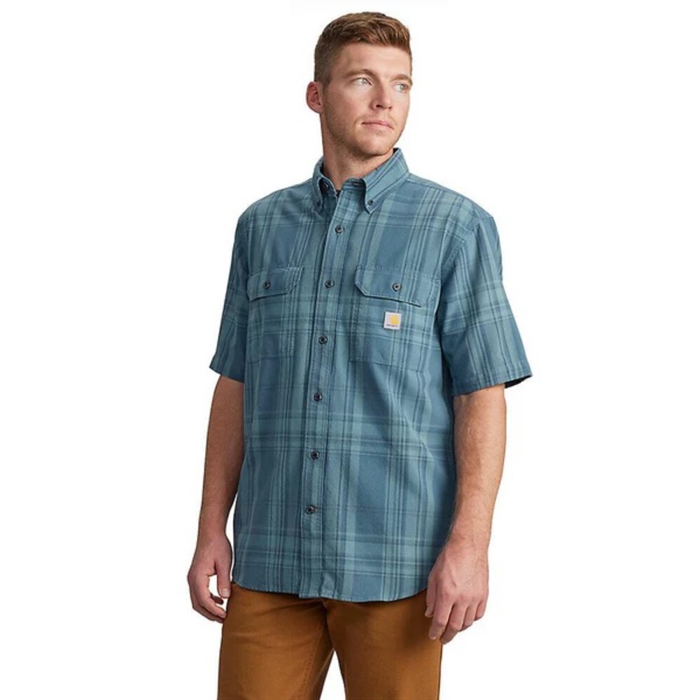 Carhartt Men's Loose Fit Midweight Short-Sleeve Plaid
Shirt Storm Blue Small NEW